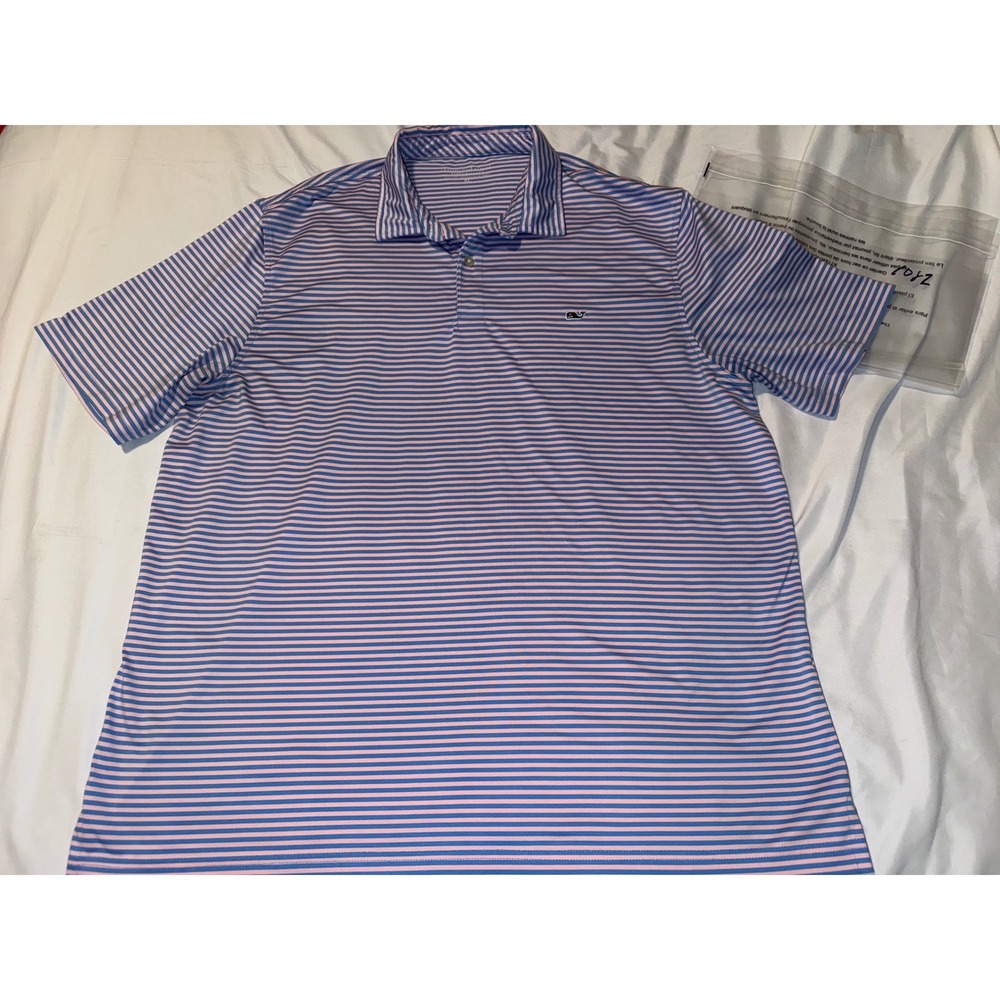Vineyard Vines Performance Polo Mens XL Pink Blue Striped Short Sleeve Shirt